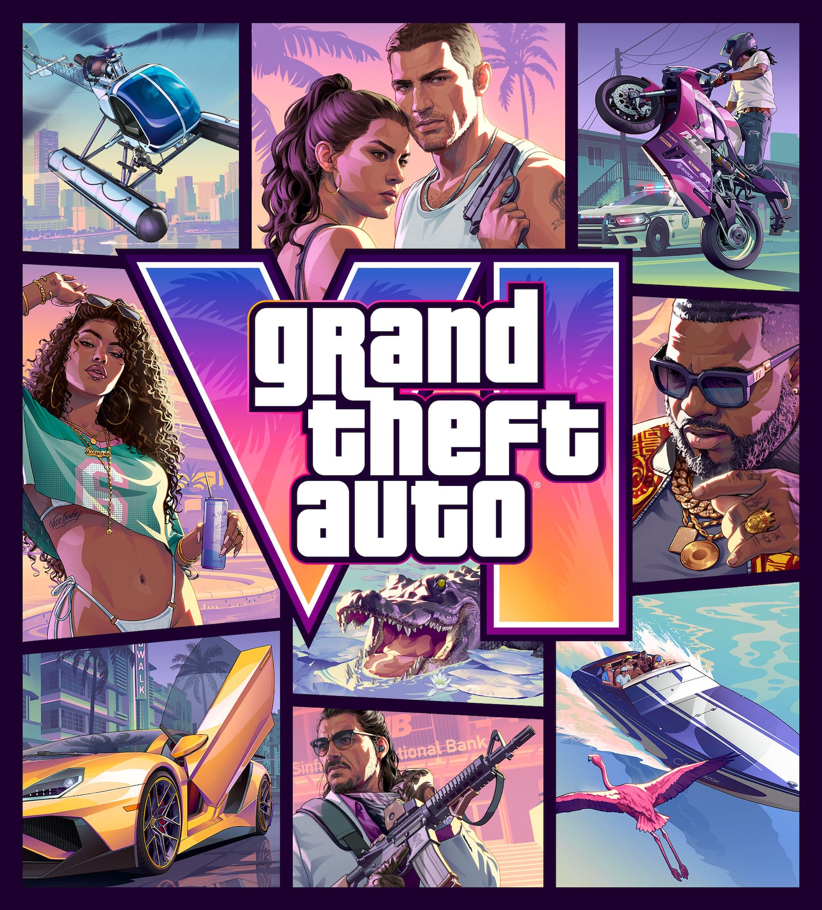 Grand Theft Auto VI cover artwork featuring Jason and Lucia